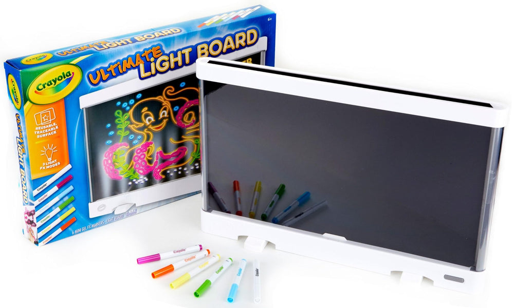Crayola Ultimate Light Board White drawing board glows for vivid tracing and doodling sessions.