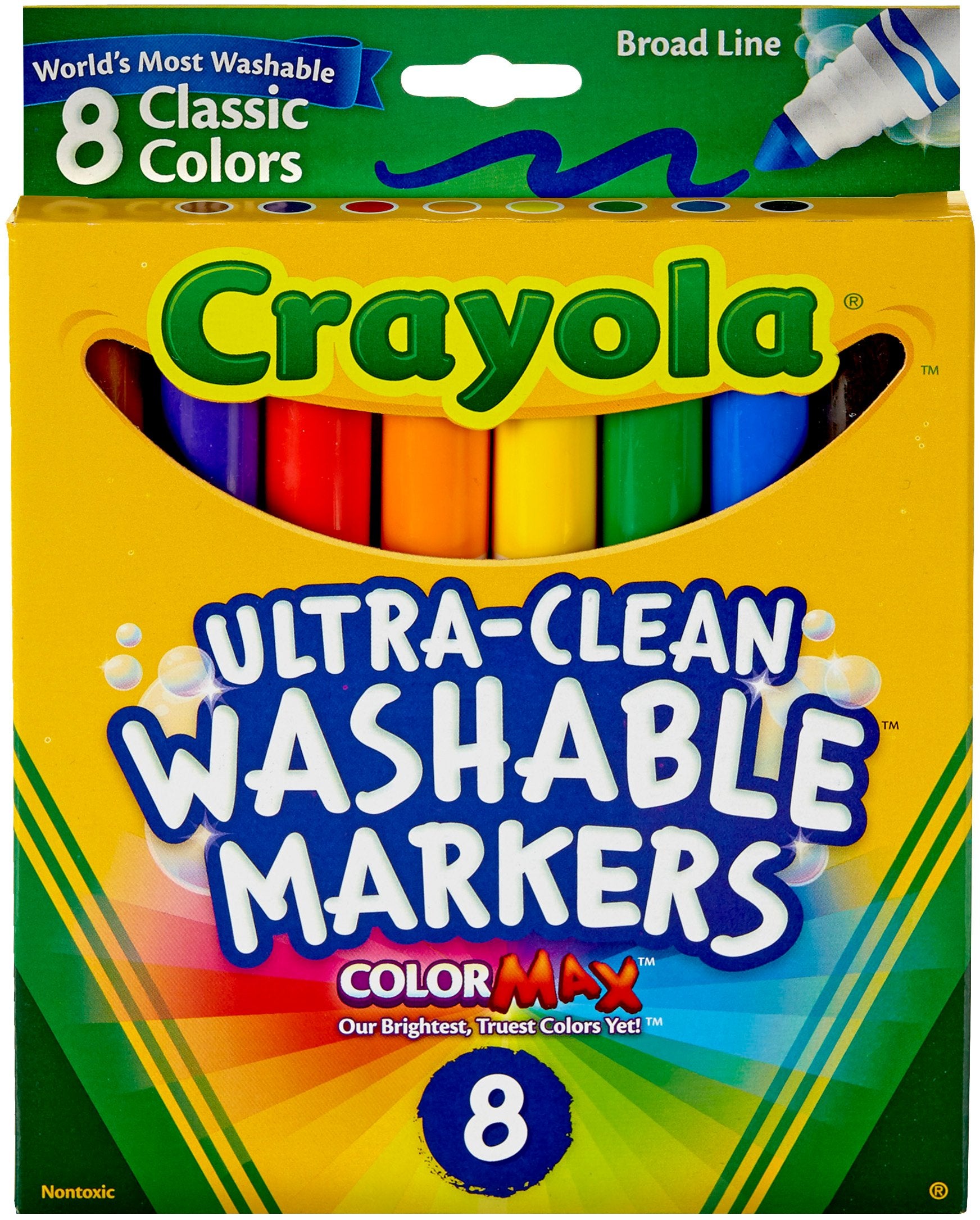 Crayola Ultra-Clean Color Max markers—broad tips delivering bold, washable color for classroom artwork.