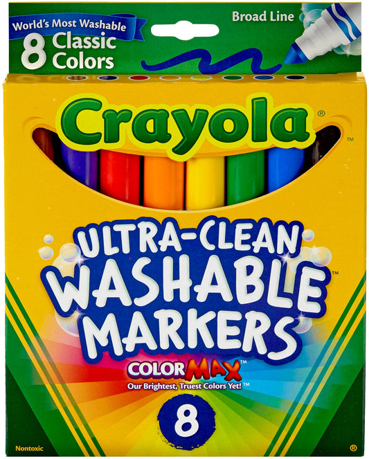 Crayola Ultra-Clean Color Max markers—broad tips delivering bold, washable color for classroom artwork.