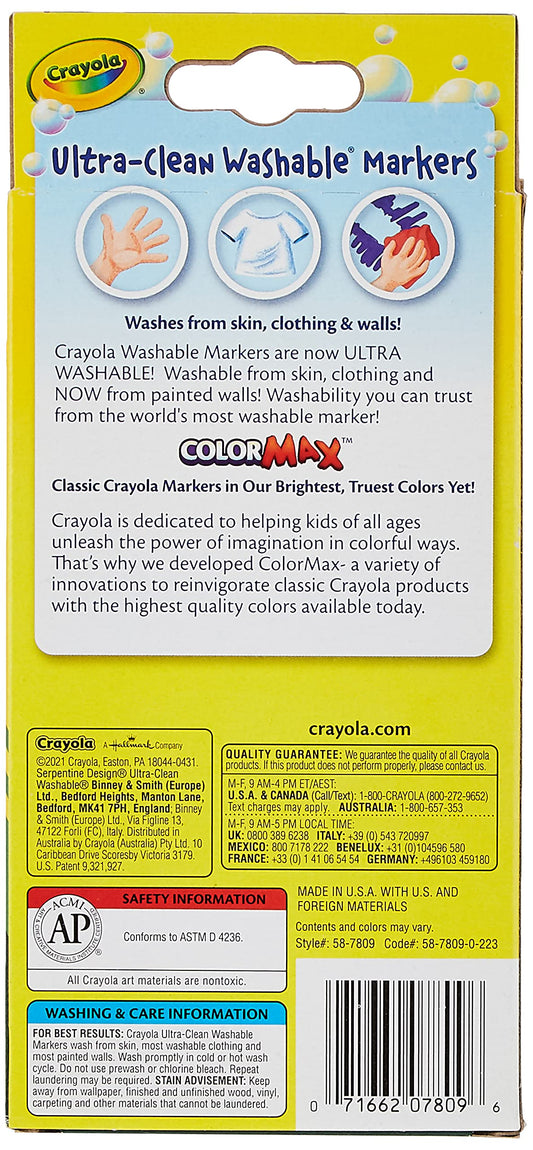 Crayola markers wash from skin and clothes for easy cleanup after projects.