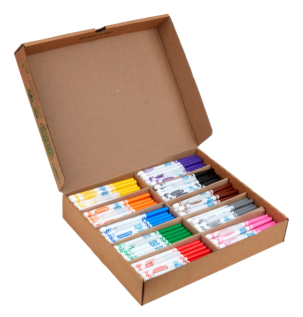 Crayola markers bulk storage box—organized color bins for quick classroom setup