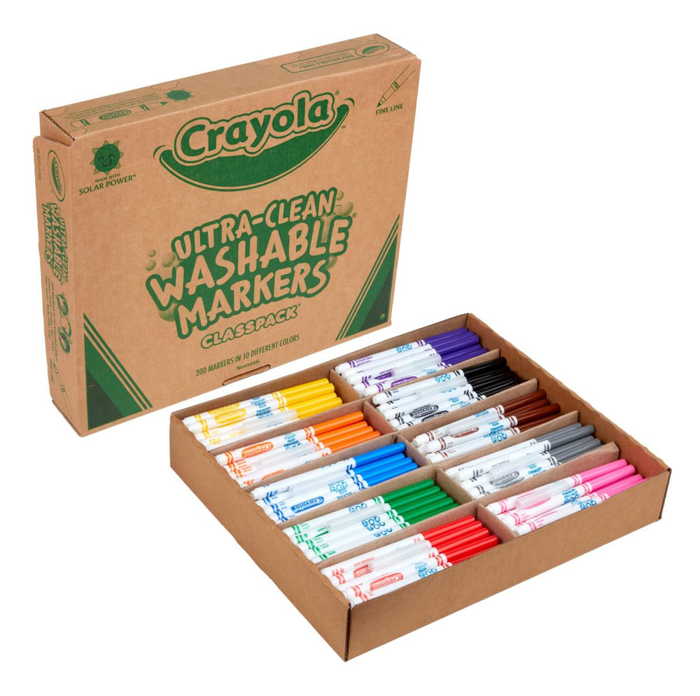 Crayola Ultra Clean Washable Markers Classpack 200ct front view; vibrant classroom colors