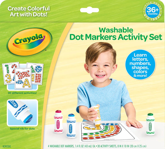 Crayola Washable Dot Markers Activity Set contents shown for hands-on learning.