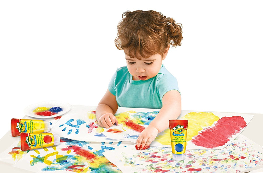 Crayola washable finger paints ensure quick cleanup after little artwork.