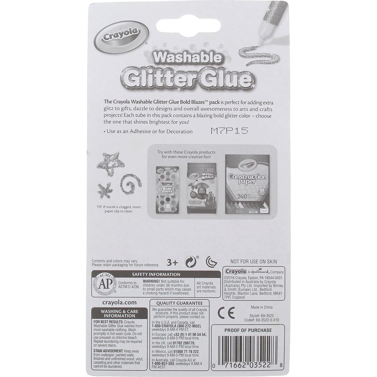 Crayola Glitter Glue Bold Blazes silver tube enhances festive crafts with shimmer.