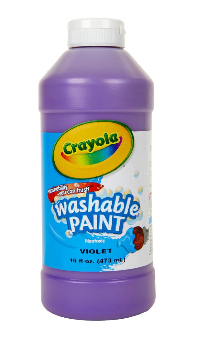 Crayola Washable Paint 16oz Violet bottle shows smooth blendable color for kids