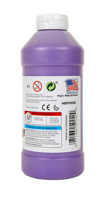 Crayola 16oz Violet paint easily washes from skin and fabrics