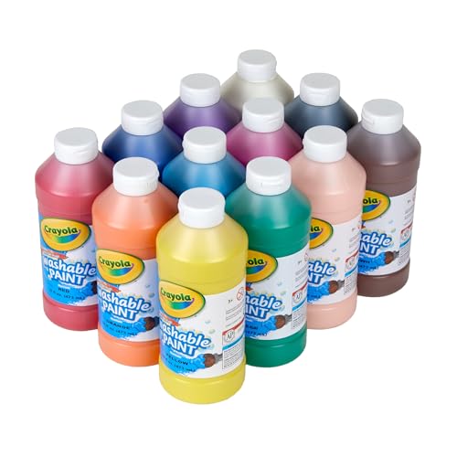 Vibrant Crayola paints in 16-ounce bottles ideal for kids' art activities.