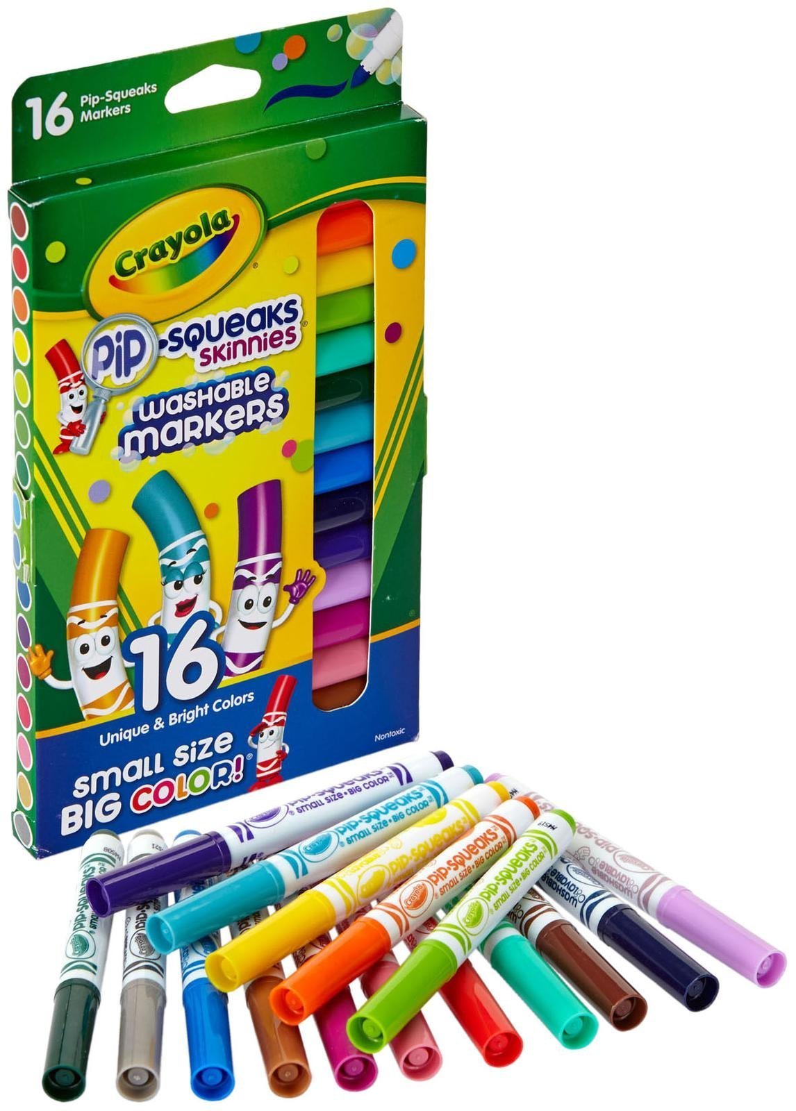 Crayola Pip-Squeaks Skinnies markers with fine tips for precise lines and easy cleanup.