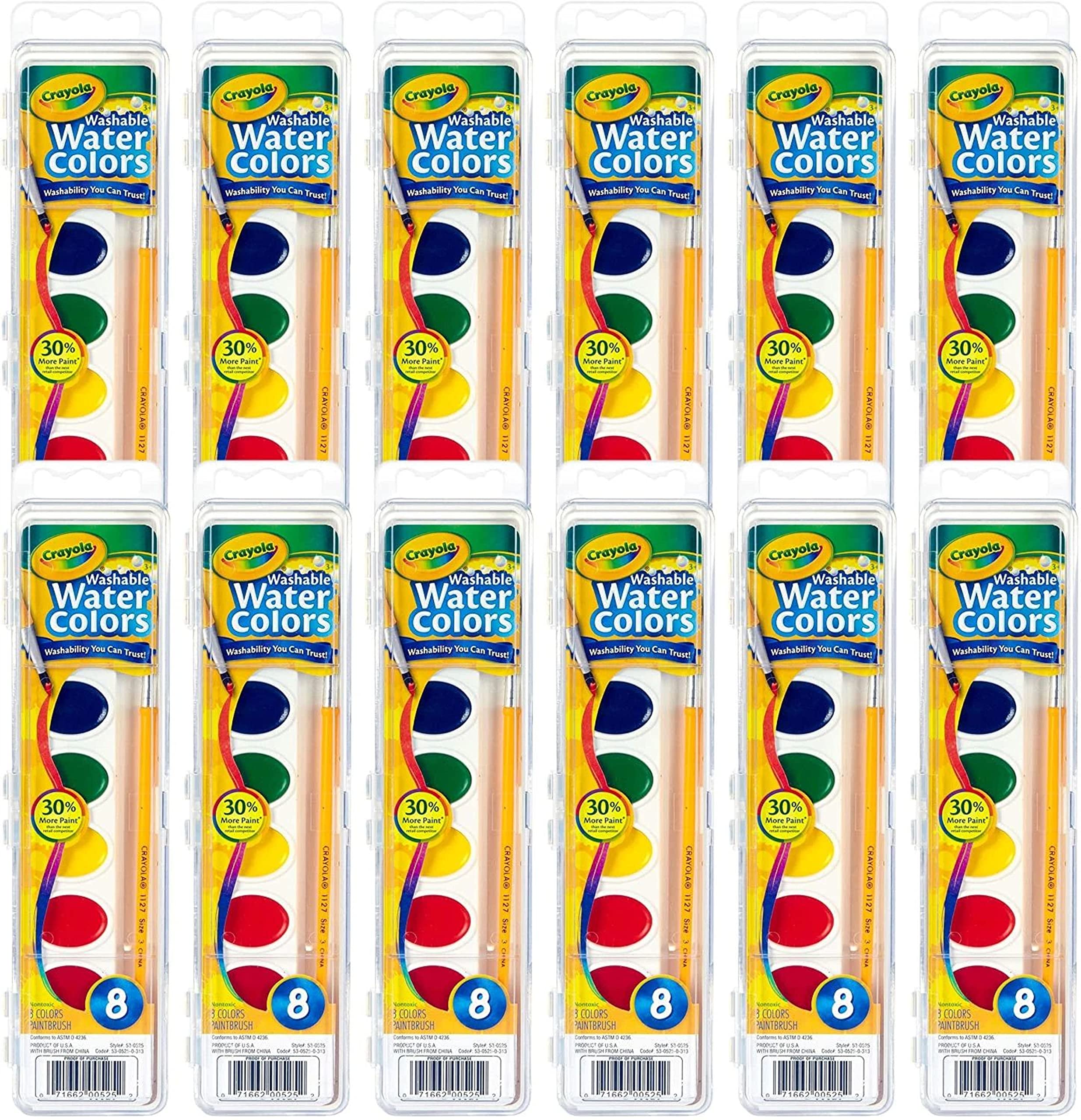 Crayola washable watercolor 12-set bulk pack for classrooms and group projects.