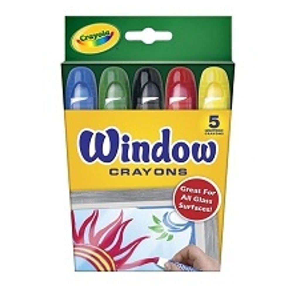 Crayola window crayons on glass; easy to wash off after decorating.