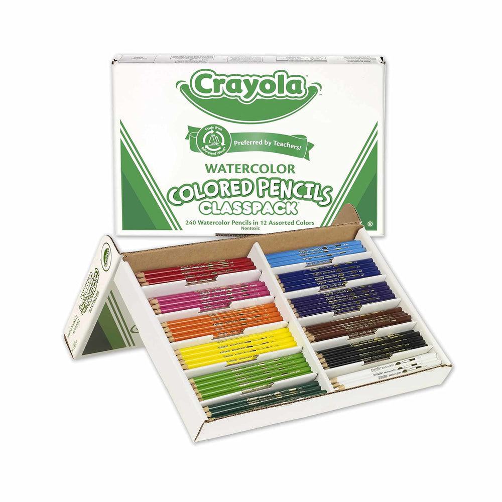 Crayola watercolor pencils in use for colorful projects and blending.