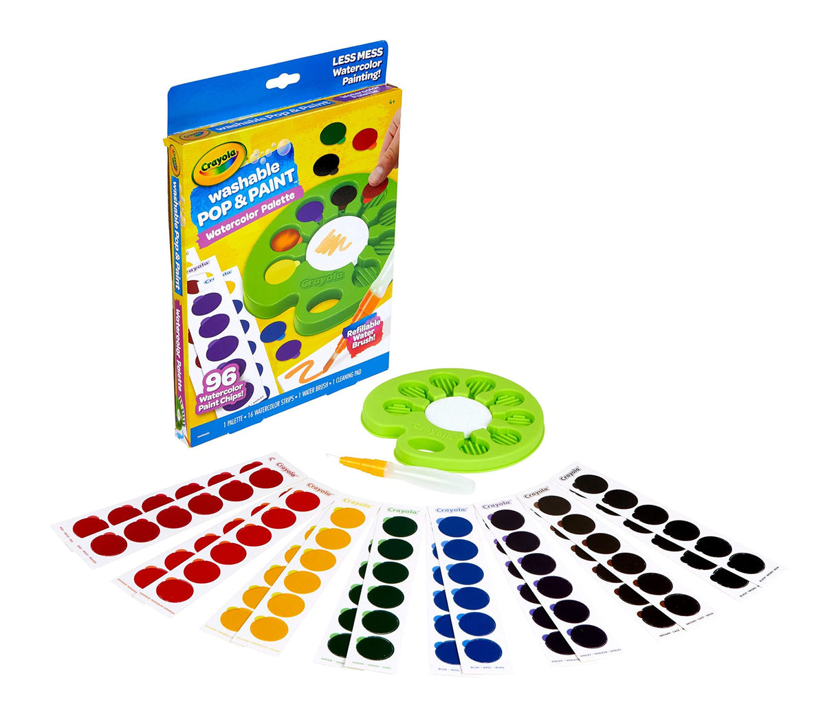 Crayola Watercolor Pop & Paint Palette chips ready to pop for mess-free art projects.