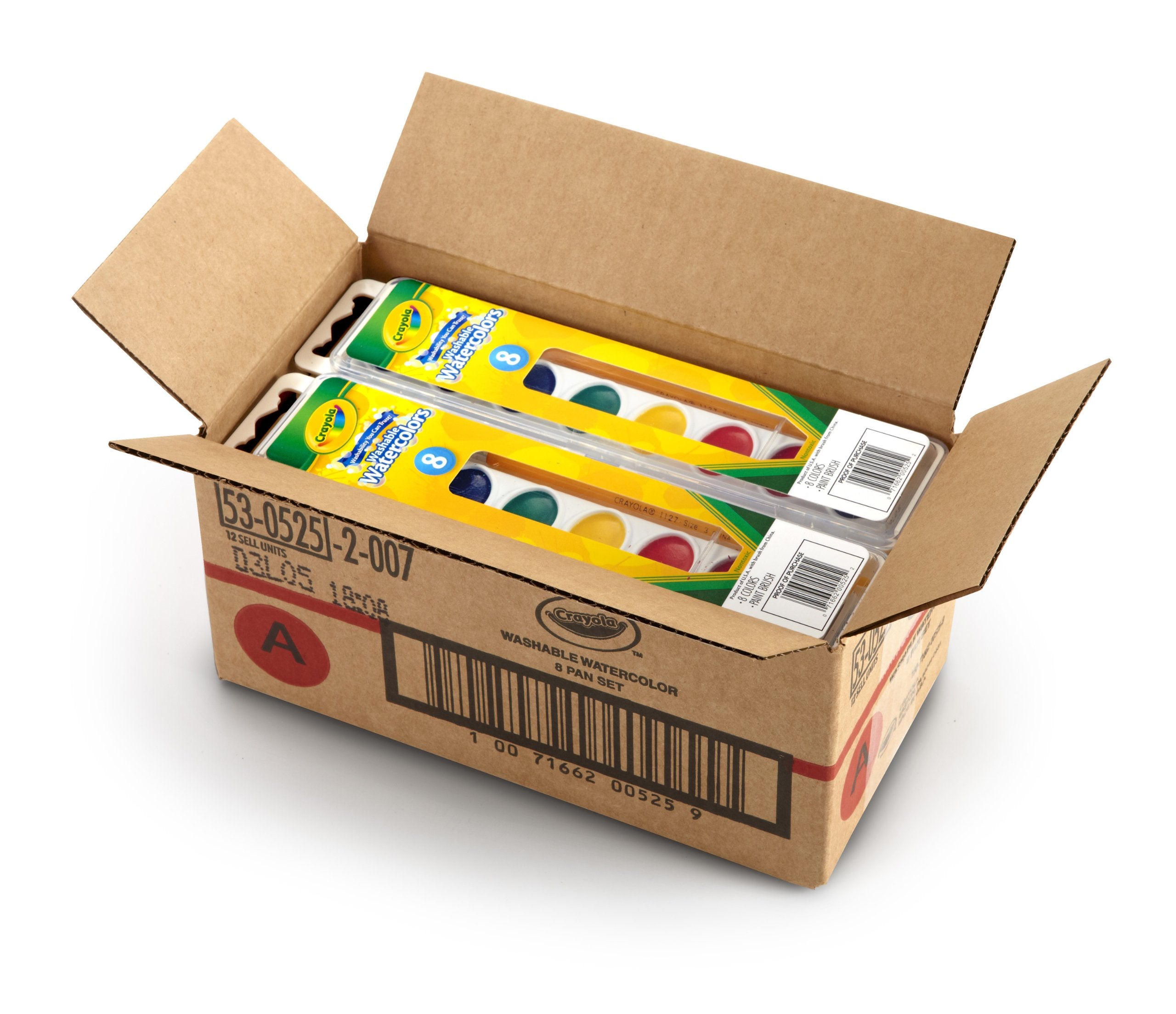 Crayola 12-pack watercolors with brush ideal for classroom crafts.