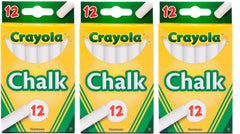 Crayola white chalk 12-pack on a classroom blackboard for writing and drawing
