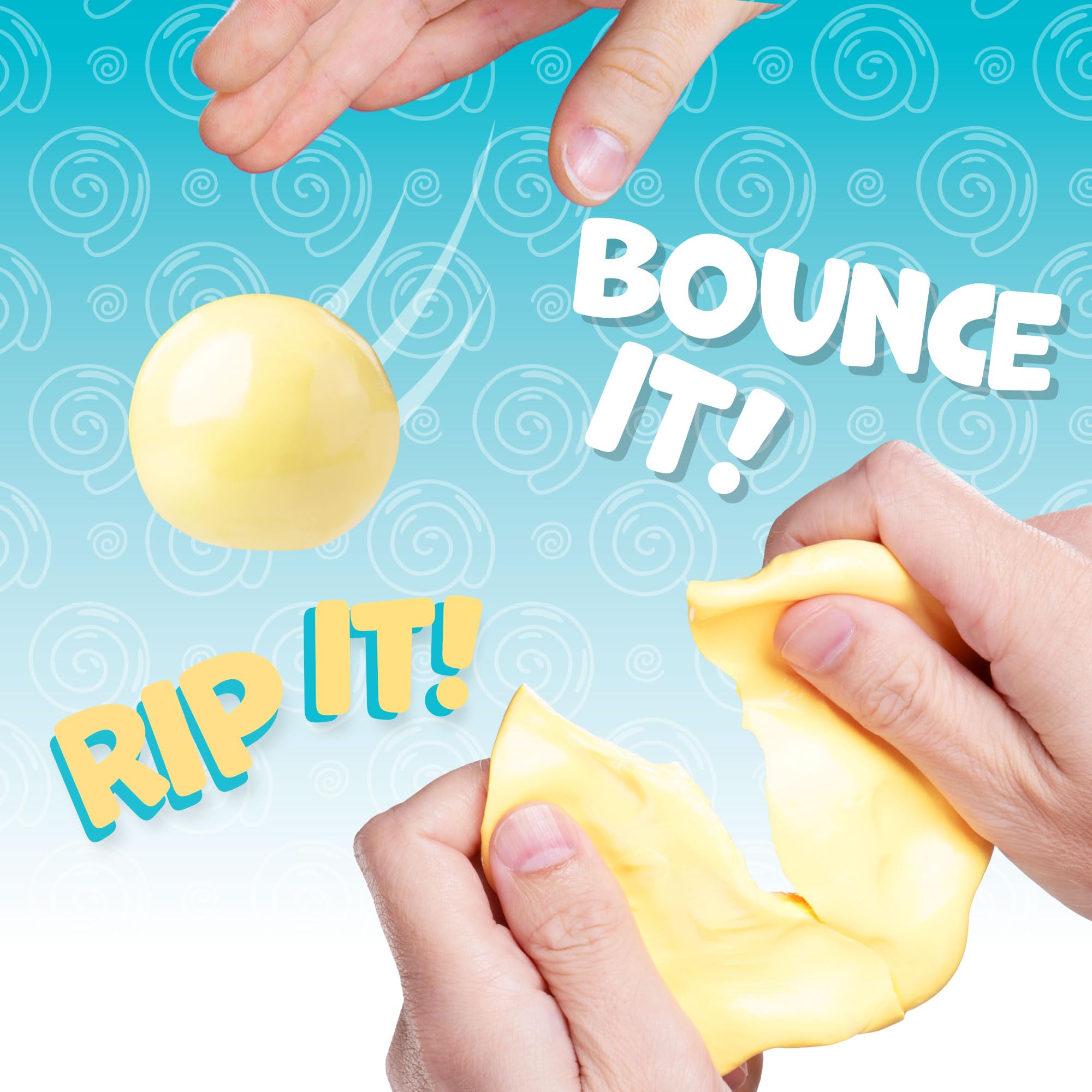 Crazy Aaron's Better Butter Thinking Putty stretched into a ribbon for calming sensory engagement.
