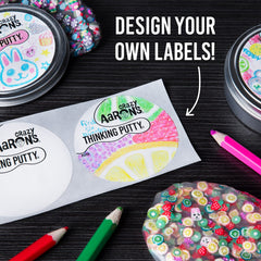 Crazy Aaron's tin labels help organize creations and ideas.