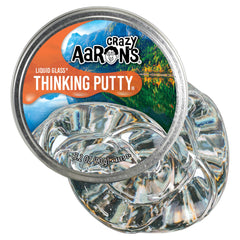 Crazy Aaron's Liquid Glass in a 4in tin, crystal-clear putty for tactile exploration.