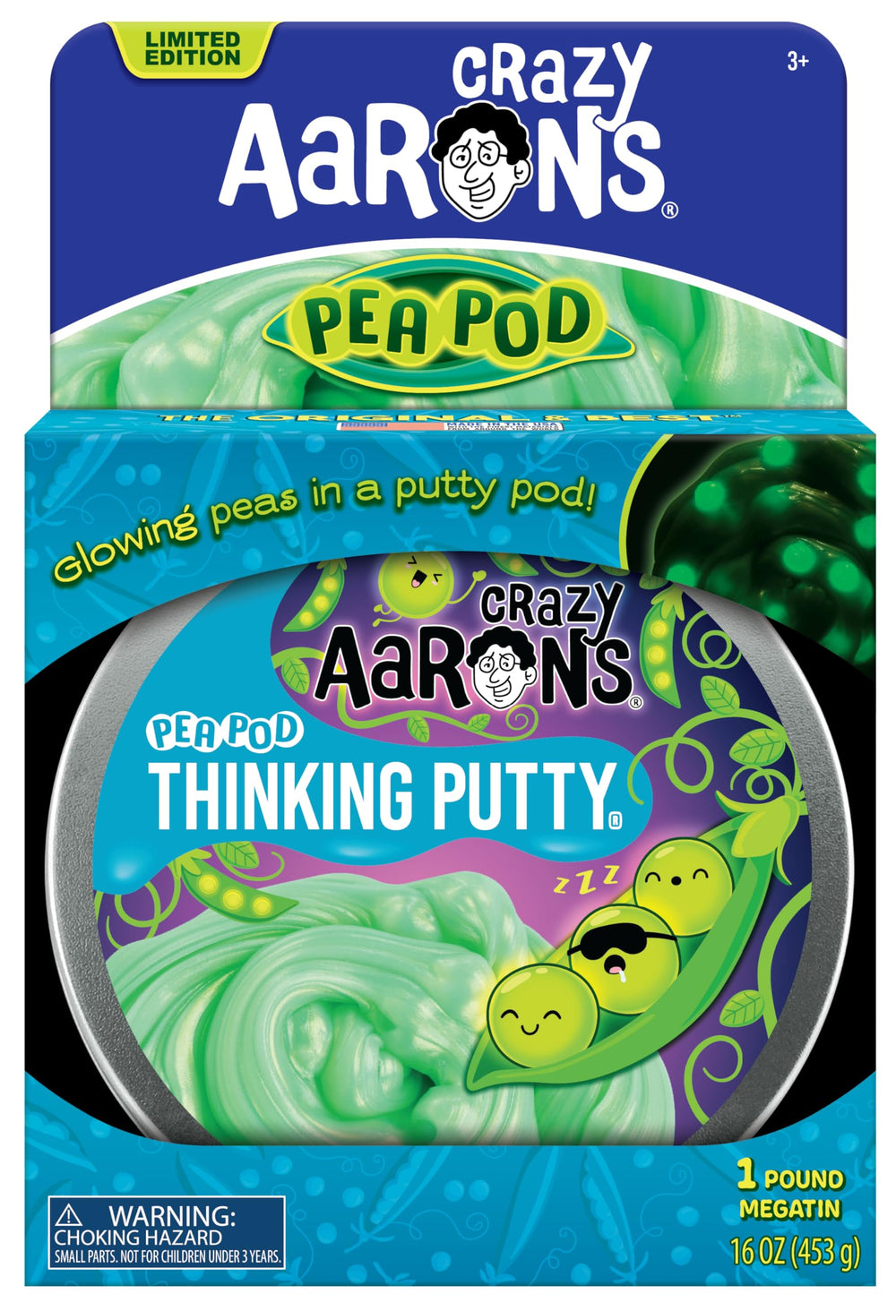 Crazy Aaron's MEGA Pea Pod Putty glows in the dark for creative, high-energy play.