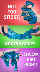 Crazy Aaron's Cosmic Matter slime cleans easily from hands and surfaces after play