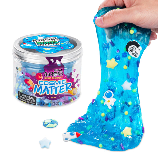 Crazy Aaron's Cosmic Matter blue water slime pour for tactile play and color mix