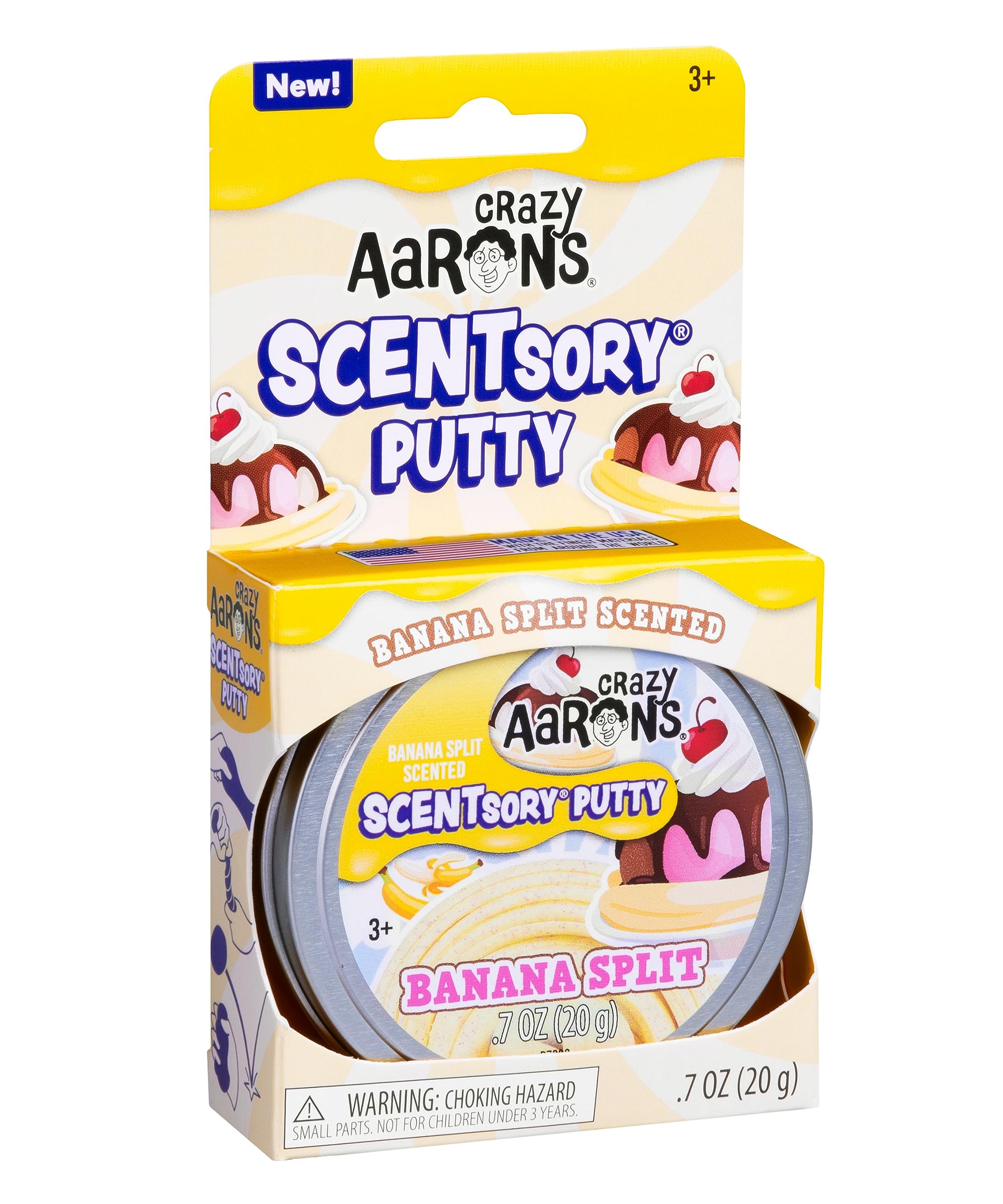 Crazy Aaron's Banana Split Thinking Putty used as desk-friendly fidget for focus.