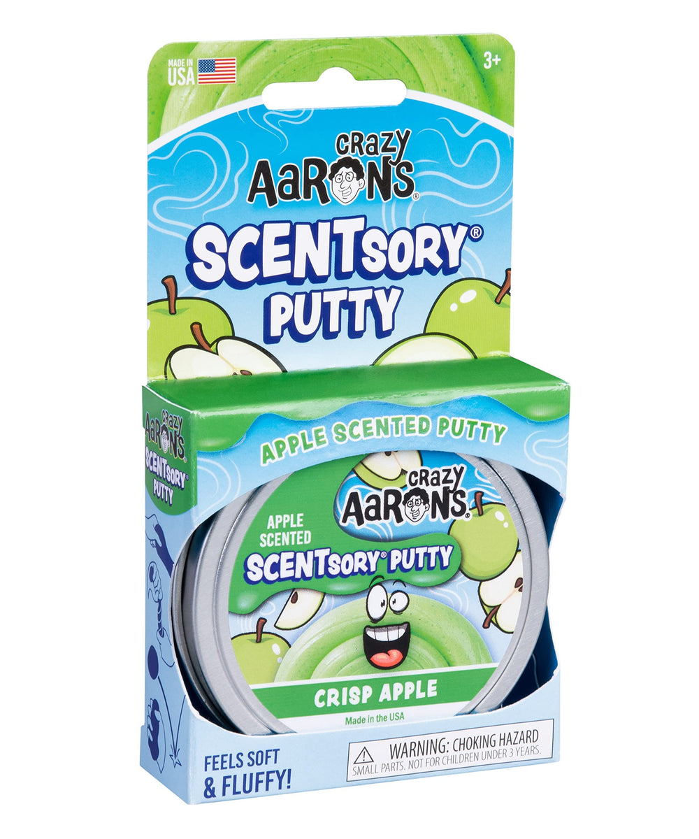 Thinking Putty Crisp Apple in green tin lets you stretch, bounce, and sculpt for calm focus.