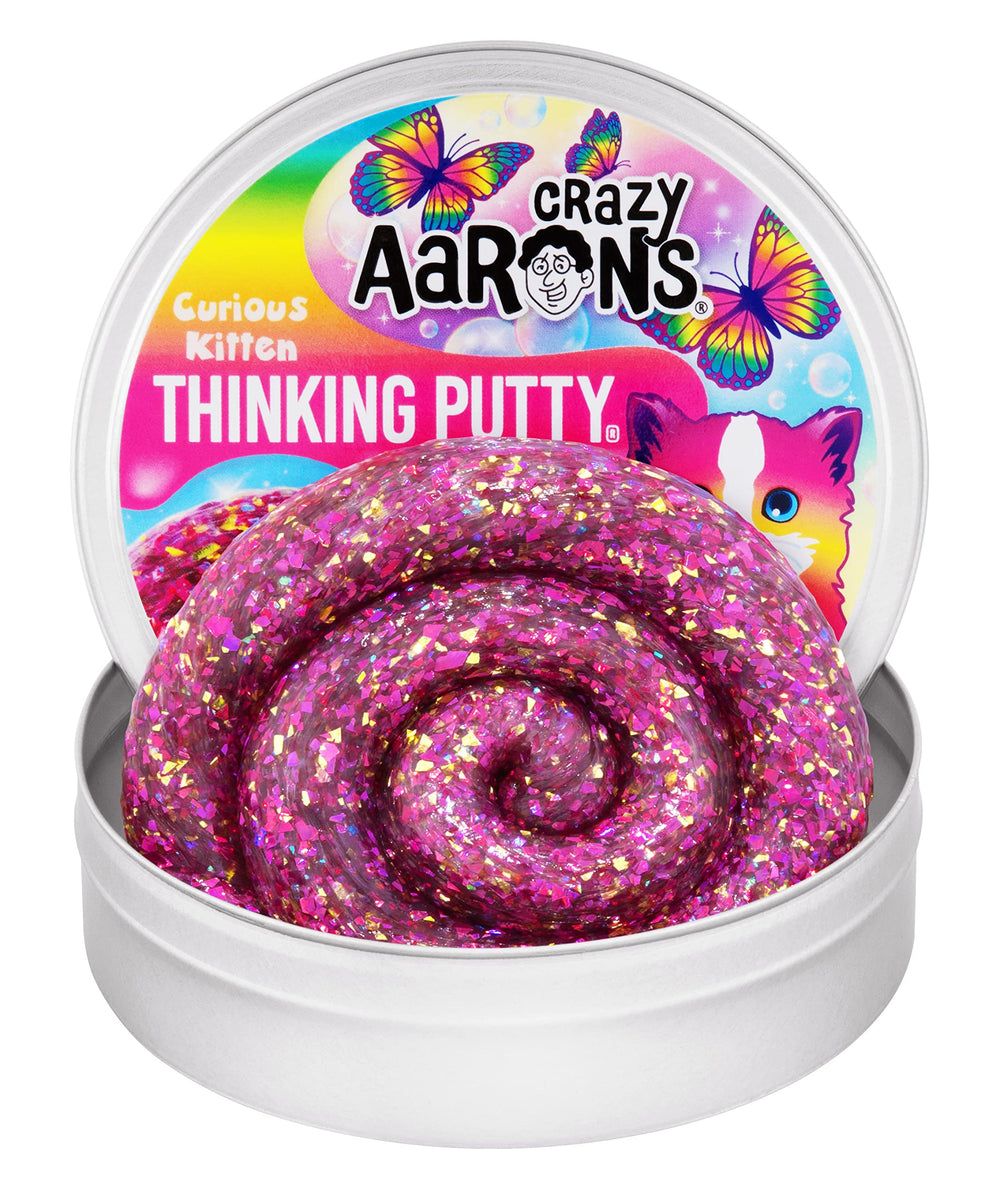 Crazy Aaron's Thinking Putty Curious Kitten in a 4-inch tin for imaginative play.