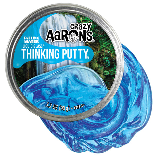 Crazy Aaron's Thinking Putty Falling Water tin shows crystal-clear texture for creative exploration