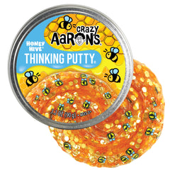 Crazy Aaron's Thinking Putty Honey Hive in a 4inch tin, vibrant sensory texture.