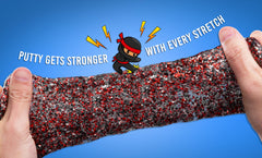 Ninja Thinking Putty stretched to show strength and resilience for creative sculpture.