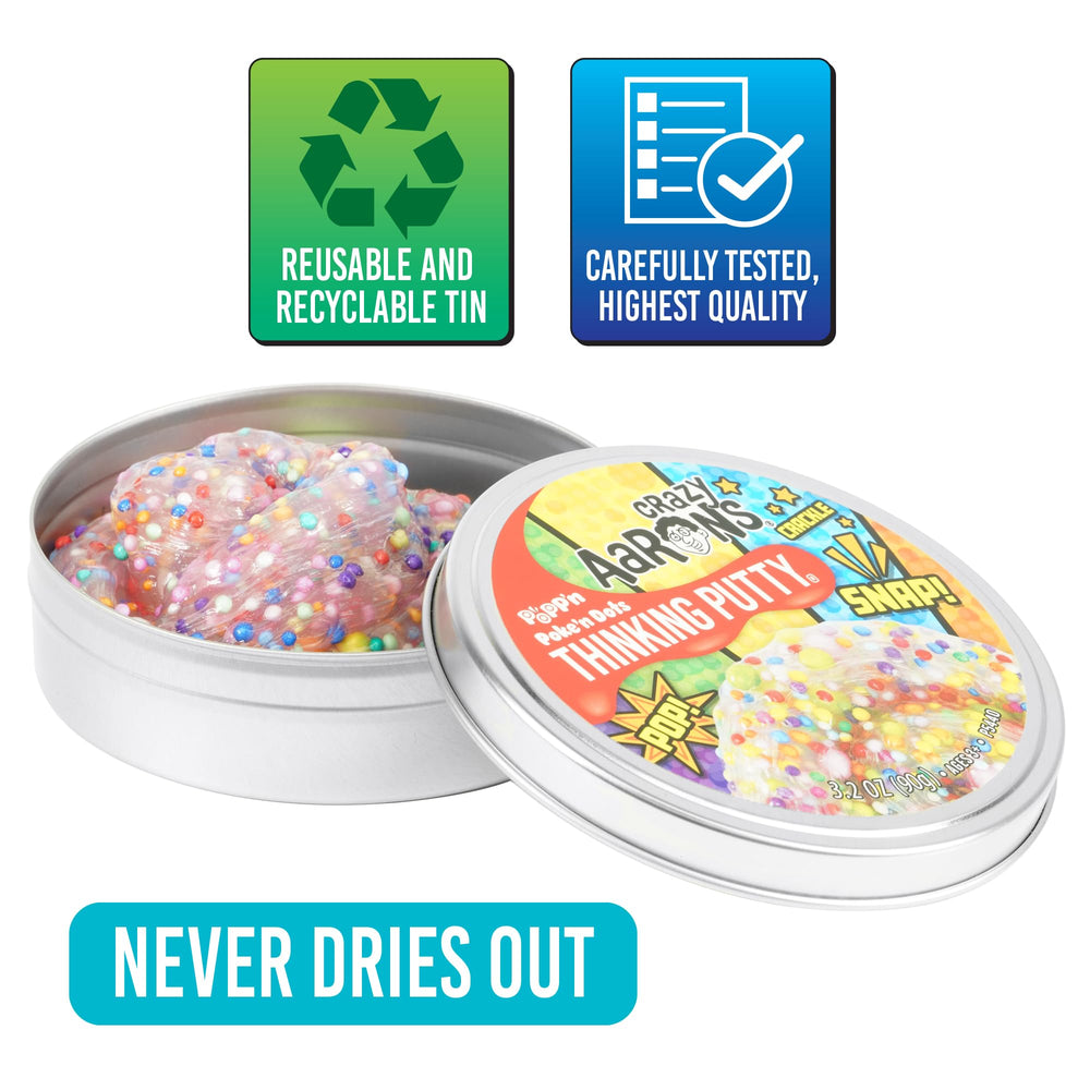4-inch tin of Crazy Aaron's Poke N Dots for portable creative play.