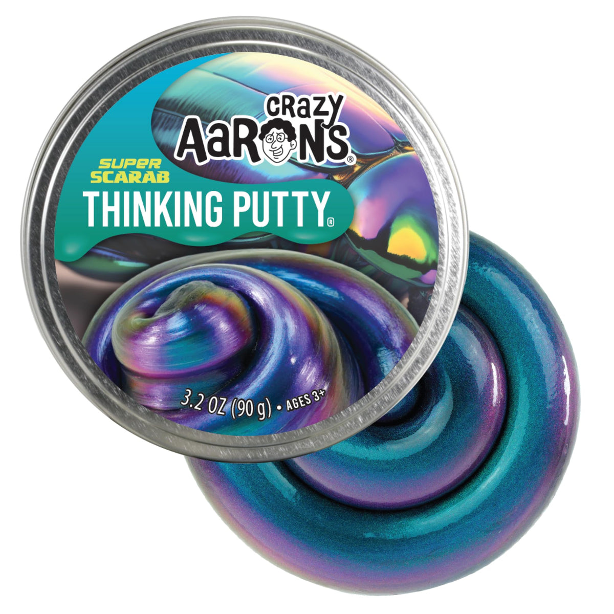 Crazy Aaron's Thinking Putty Super Scarab tin with color-shifting tones for focus and calm