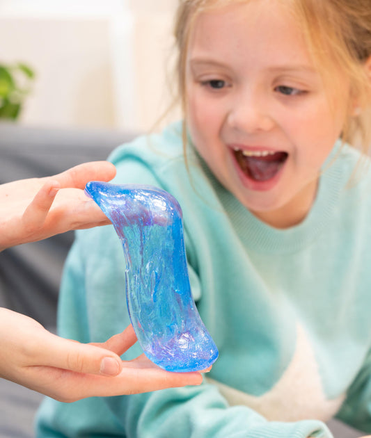 Crazy Aaron's Thinking Putty transparent closeup highlights tactile clarity for hands-on play