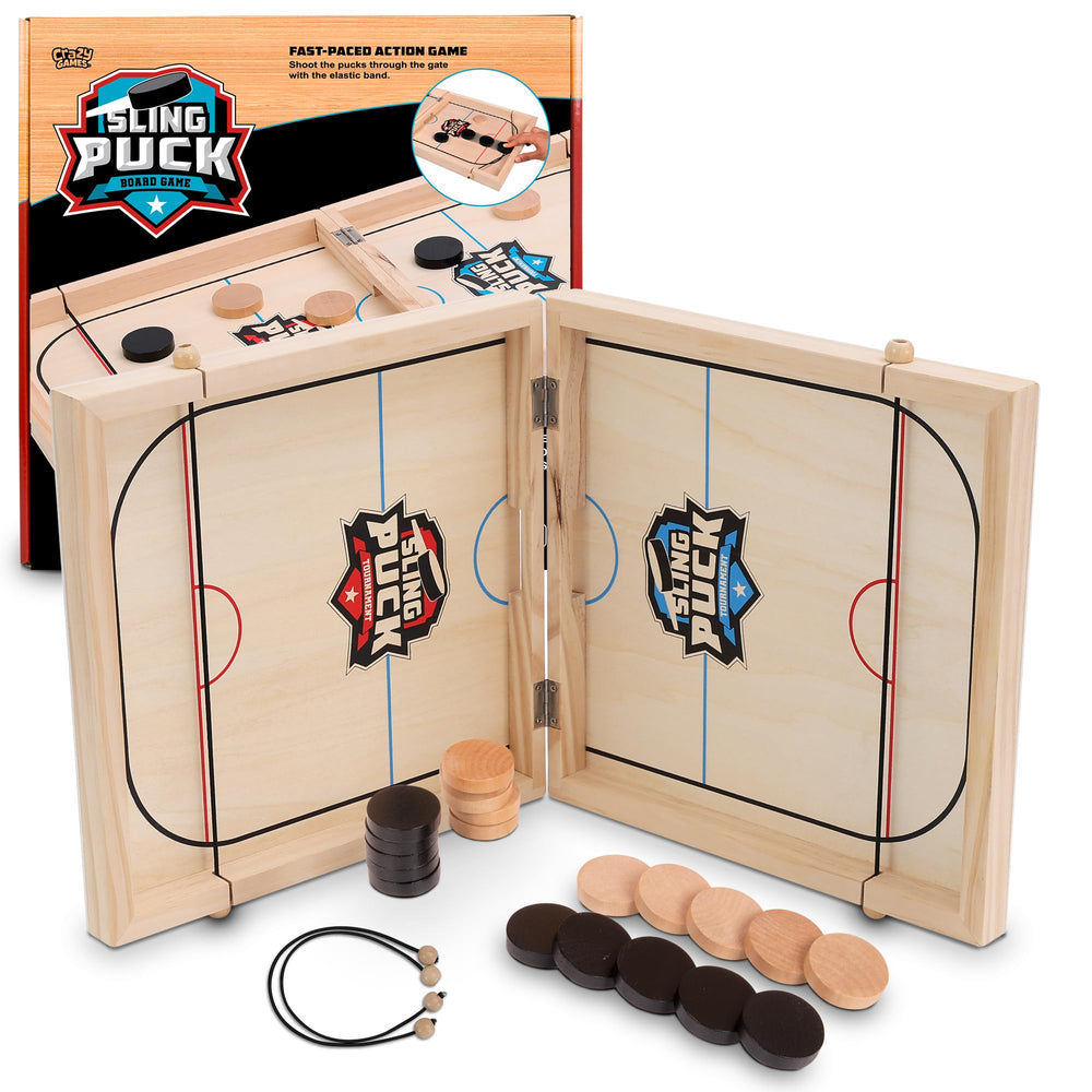 Crazy Games fast sling puck 24in board with wood frame for family fun.