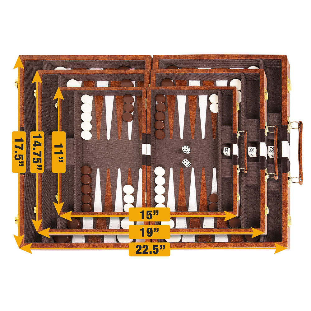 Leatherette case interior protecting Crazy Games backgammon accessories during travel.