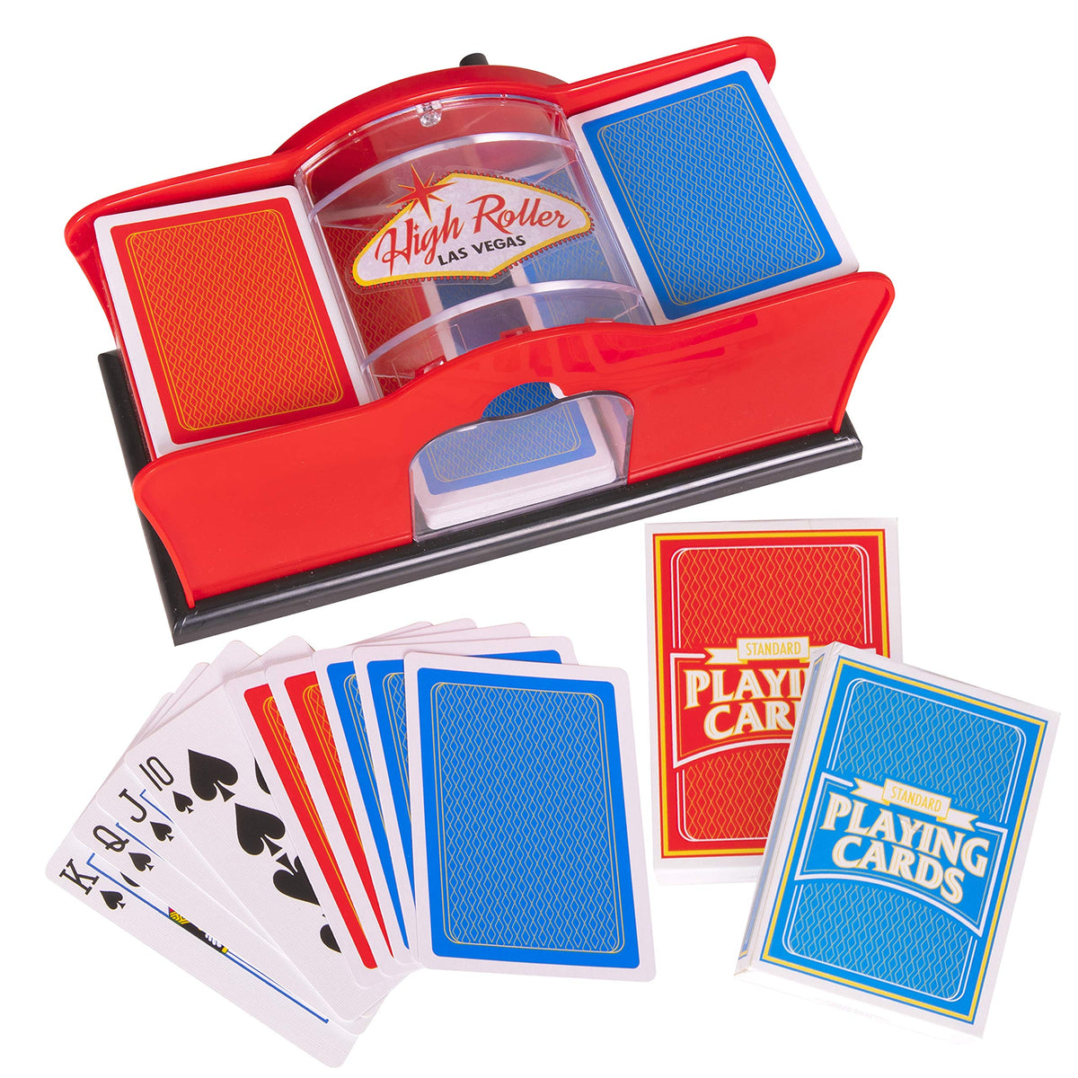 Crazy Games red manual card shuffler two-deck capacity for faster poker