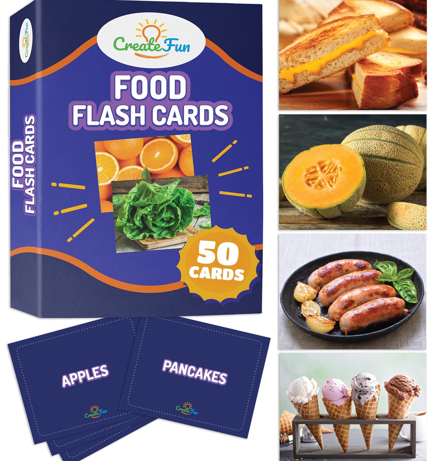 CreateFun fruits flash cards for kids to identify fruits and spark healthy eating curiosity.