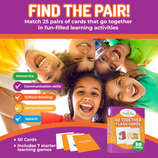 CreateFun Go Together flashcards with 50 cards for speech practice and real-life visuals.