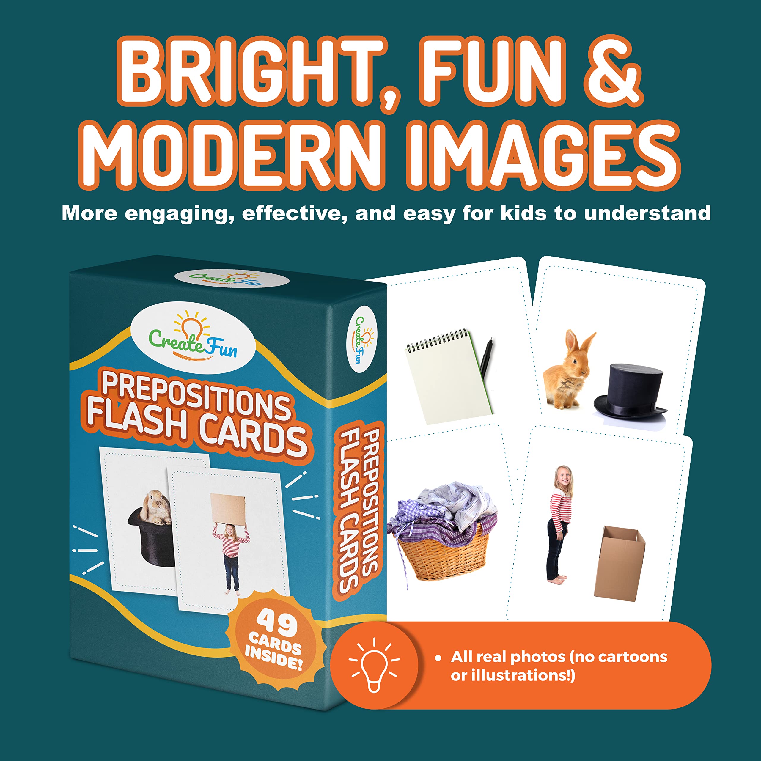 CreateFun speech therapy tools, preposition flashcards for targeted practice