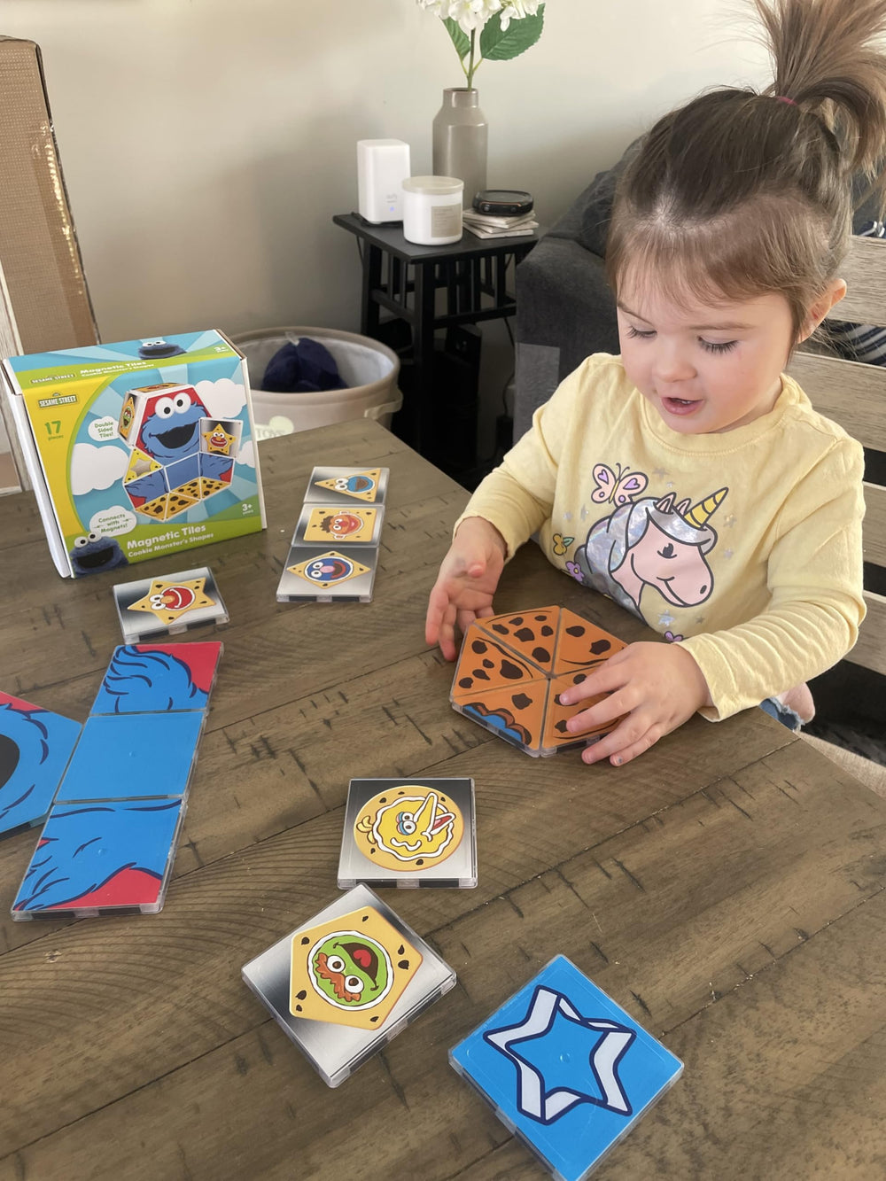 CreateOn Cookie Monster tiles invite open-ended play and creative problem solving.