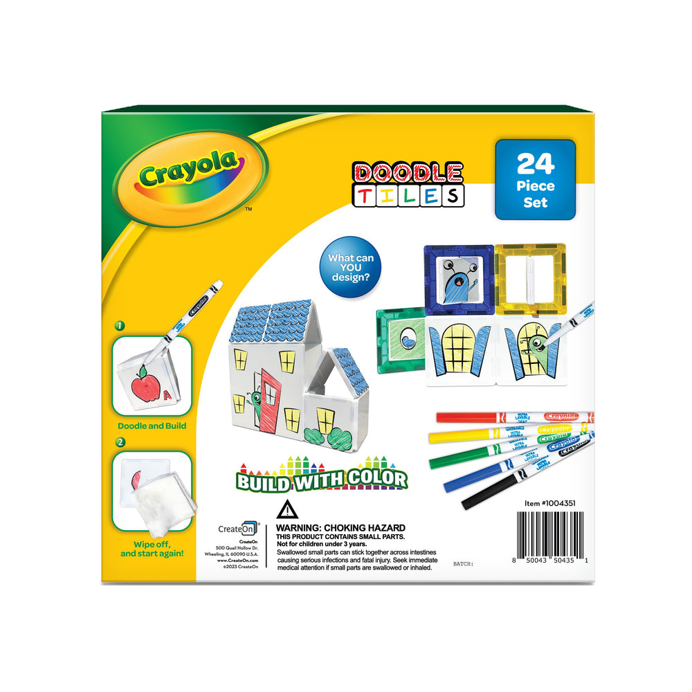 CreateOn Crayola Doodle Magnetic Tiles castle pieces encourage storytelling and design.