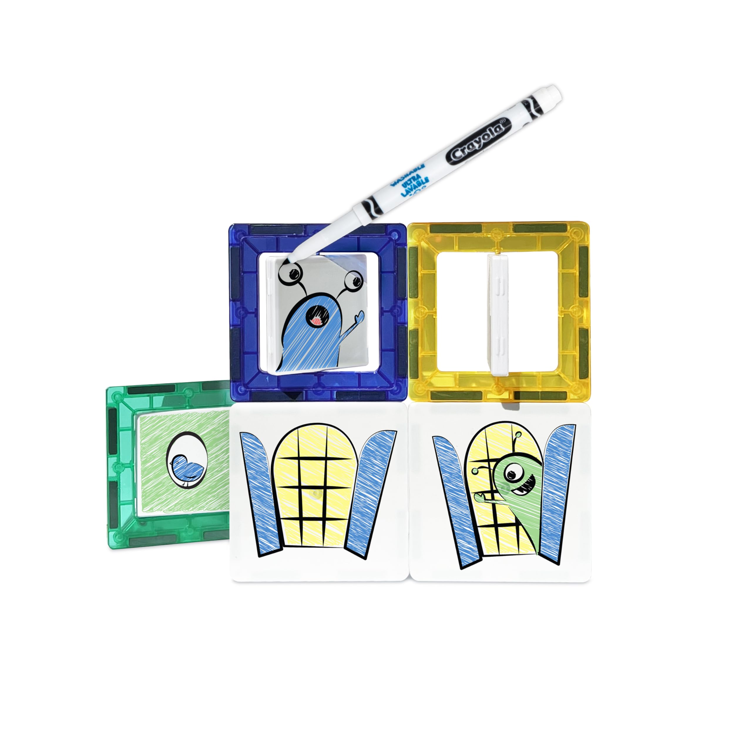 CreateOn Crayola Doodle Magnetic Tiles colorful tiles boost color and shape recognition.
