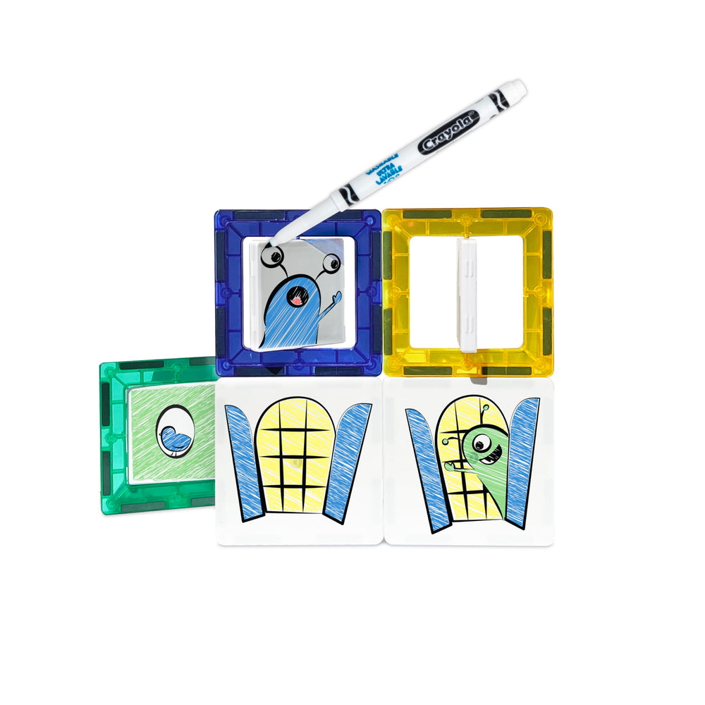 CreateOn Crayola Doodle Magnetic Tiles colorful tiles boost color and shape recognition.