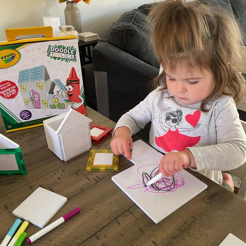 CreateOn Crayola Doodle Magnetic Tiles hands-on play supports fine motor skills.