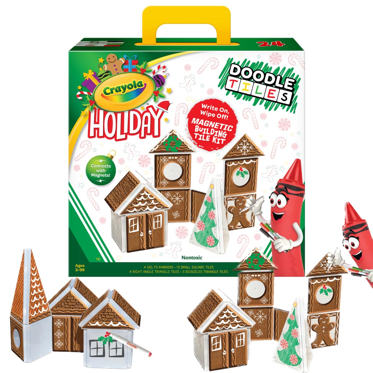 CreateOn Crayola Gingerbread House tiles enable quick assembly for festive play.