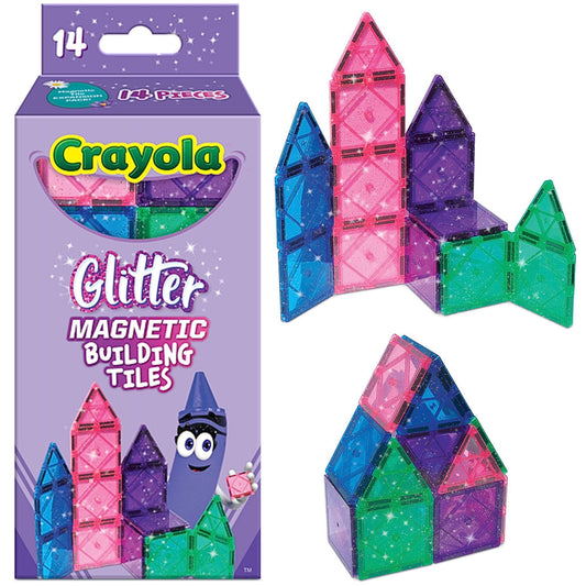 CreateOn Crayola Magnetic Tiles glitter set builds a colorful castle for STEM play