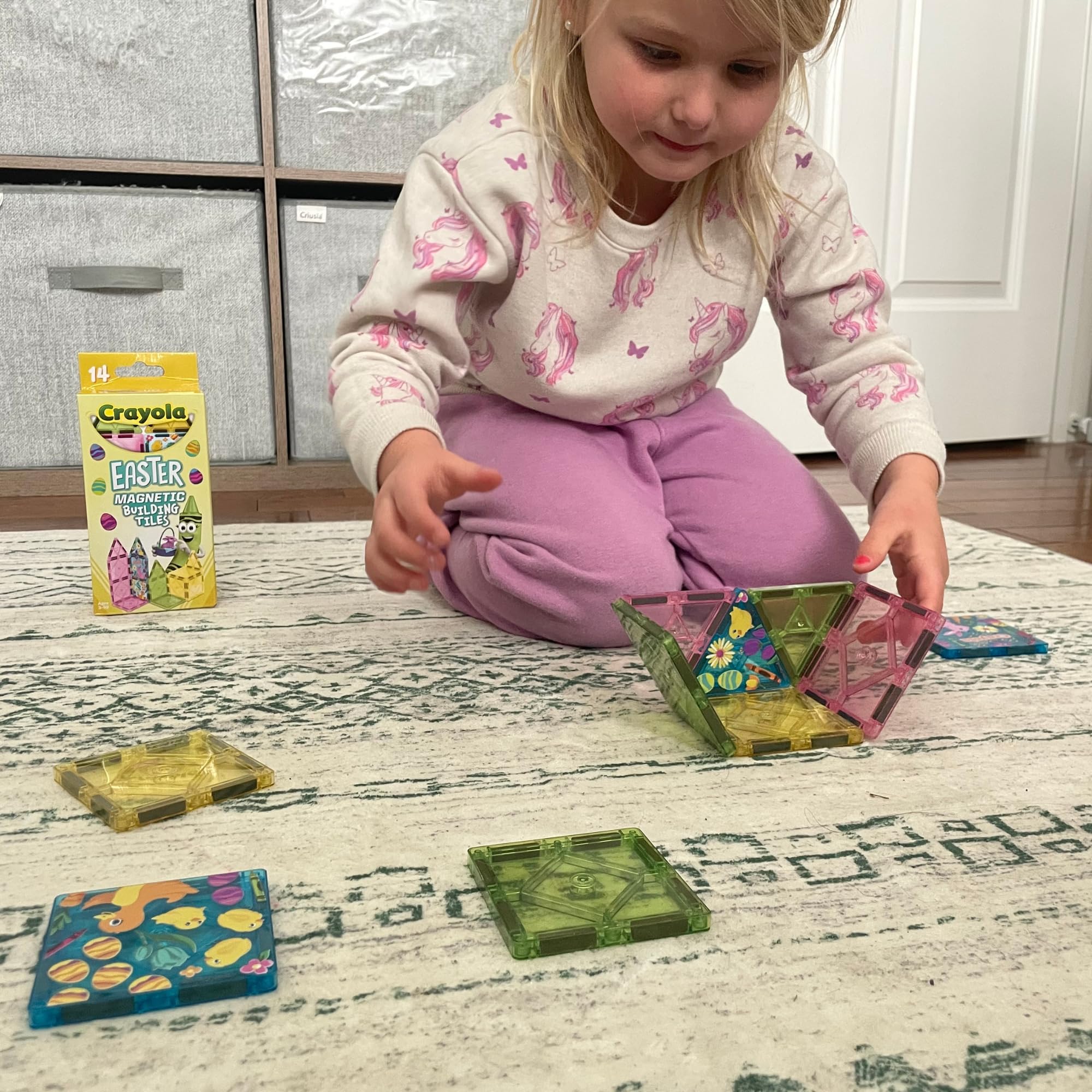 CreateOn Crayola marker drawing on magnetic tiles showcases washable art on a reusable surface