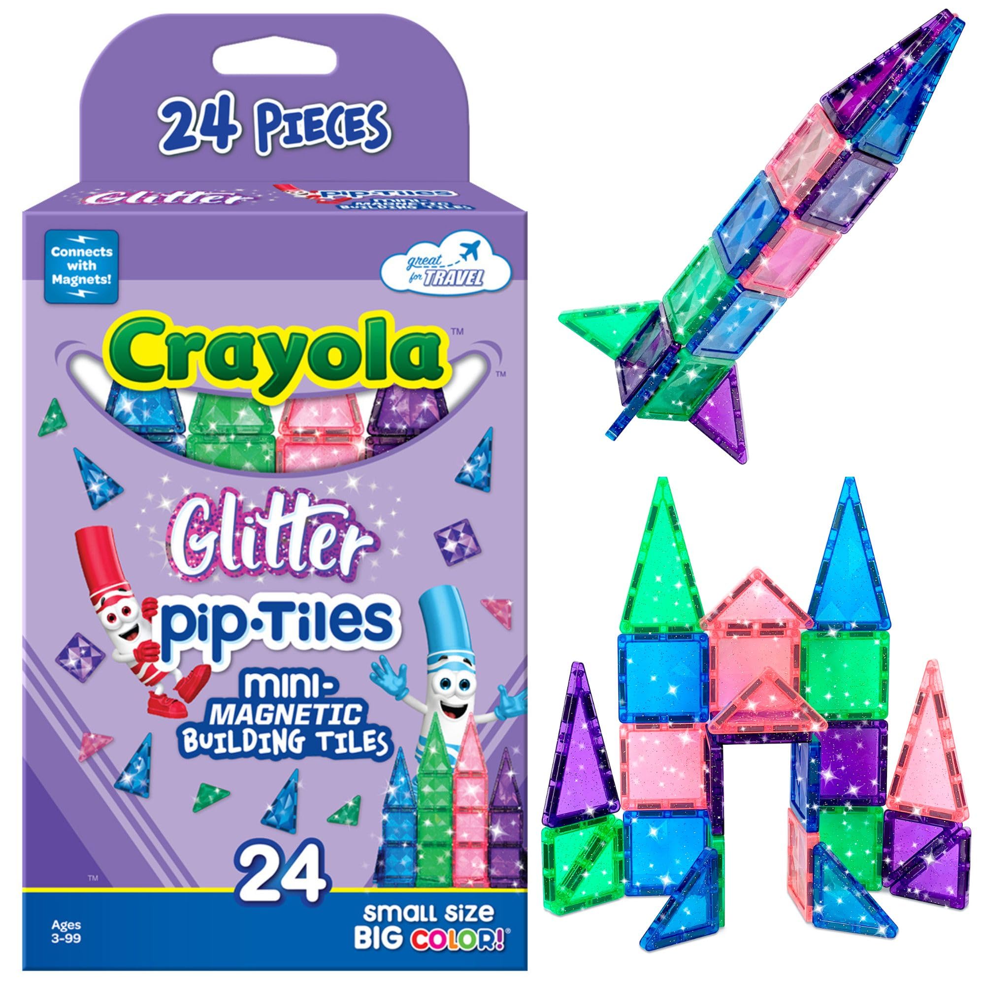CreateOn Crayola Mini Magnetic PIP-Tiles glitter colors enable imaginative building play.