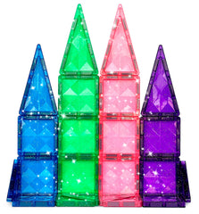 Kids building with glitter tiles from Crayola PIP-Tiles during family travel.